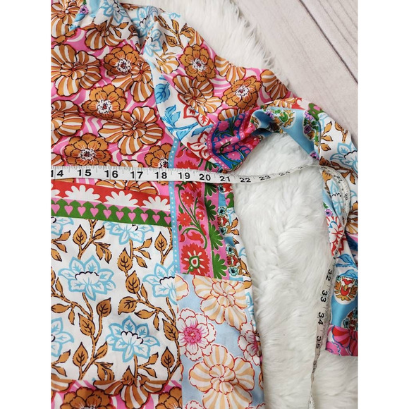 Zara Womens Button Up Shirt Multicolor Patchwork Long Sleeve Cuff V Neck L - Picture 3 of 5